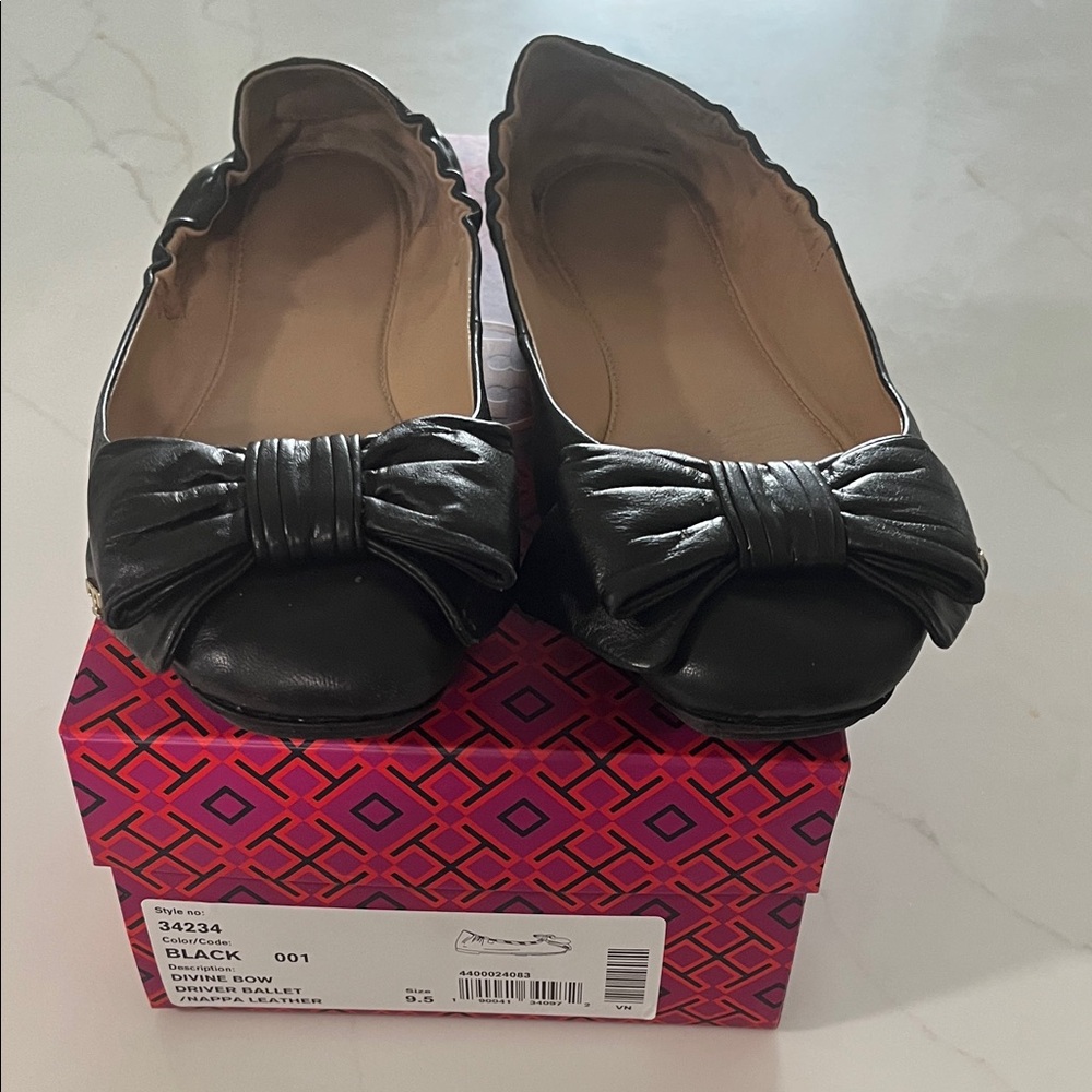 Tory Burch Black Divine Bow Flats 9.5